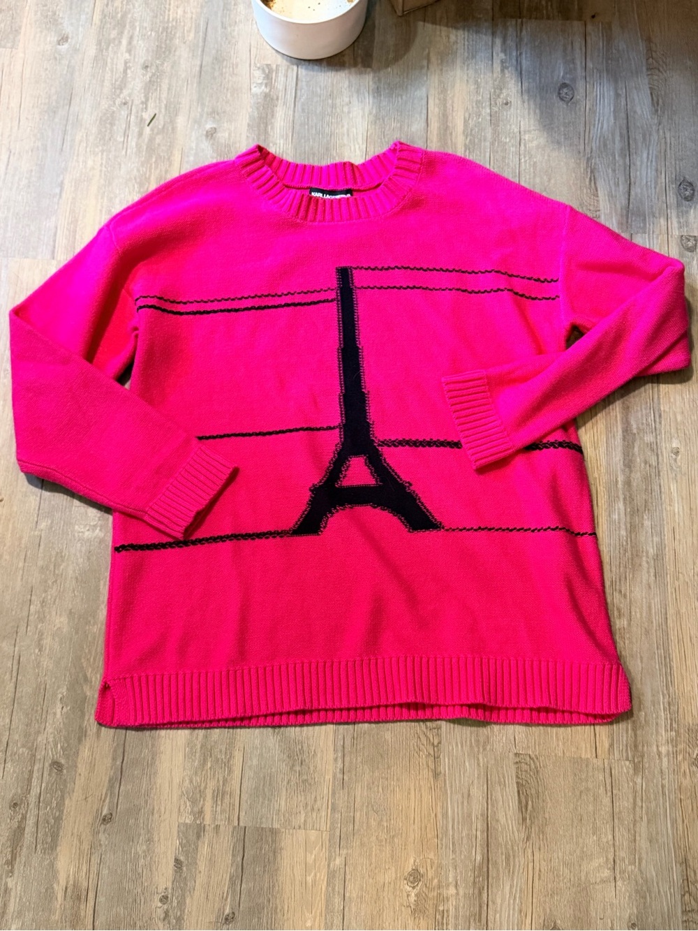 Karl Lagerfeld Paris Eiffel Tower Pink Crewneck  Sweater Size Medium